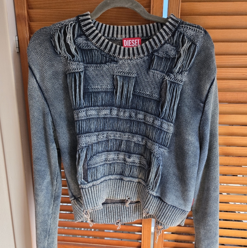 Diesel Fringed Blue-Gray Women's Sweater